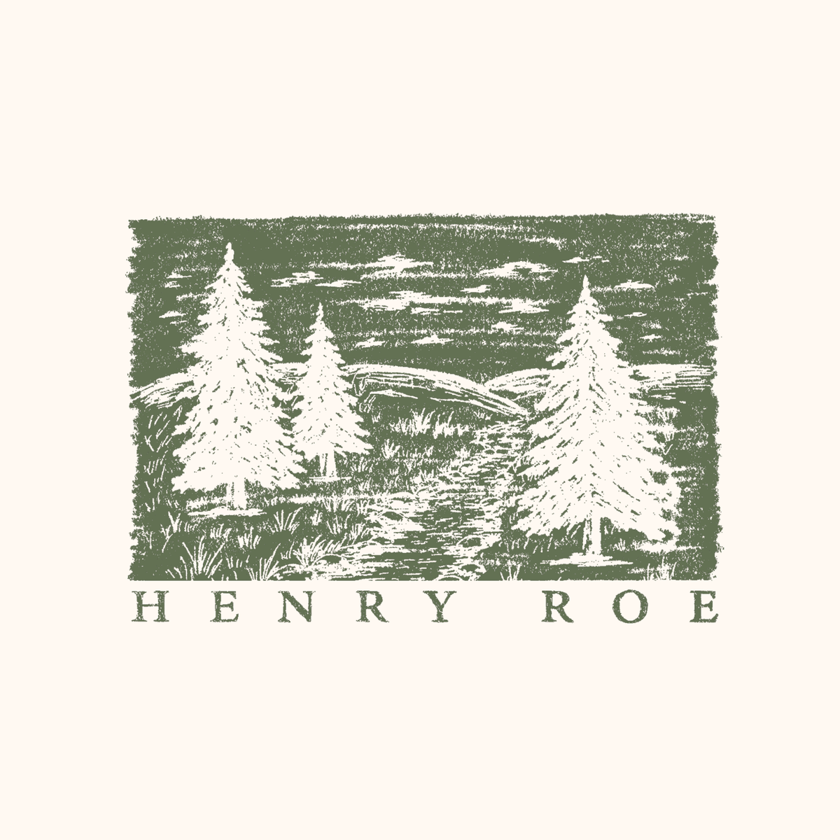 Henry Roe tee design featuring a forest landscape and Henry Roe lettering